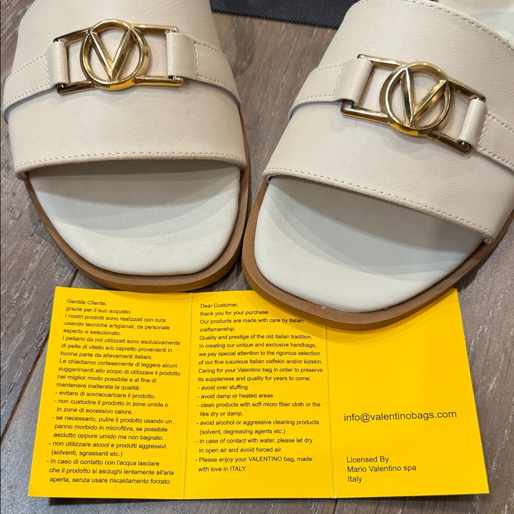 Valentino Cream Sandals with Gold Accent - Picture 1 of 10